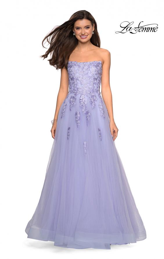 Picture of: Lace Accented Strapless Ball Gown with Pockets in Lilac Mist, Style: 27330, Detail Picture 2