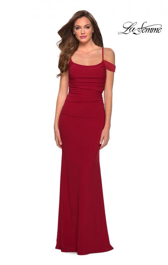 Picture of: Jersey Long Dress with Ruching and Open Back in Red, Style 29358, Main Picture