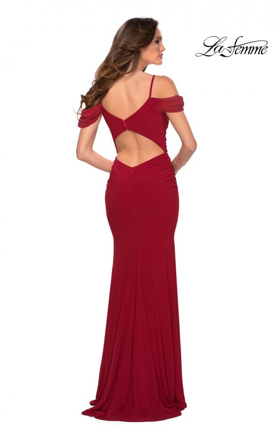 Picture of: Jersey Long Dress with Ruching and Open Back in Red, Style 29358, Back Picture