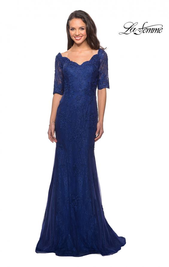 Picture of: Floor Length Lace Dress with Rhinestone Accents in Marine Blue, Style: 26943, Main Picture