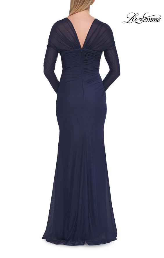 Blue Picture of: Long Sleeve Net Jersey Gown with Sweetheart Neckline in Marine Blue, Style: 33575, Detail Picture 9