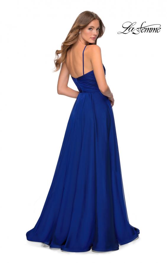 Picture of: Chiffon Prom Dress with Pleated Bodice and Pockets in Marine Blue, Style: 28611, Back Picture