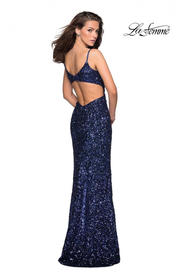 Picture of: sequin Prom Gown with Cut Out Back and Slit in Marine Blue, Style: 27191, Detail Picture 3