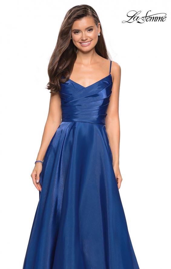 Picture of: Long Satin Simple Prom Dress with Empire Waist in Marine Blue, Style: 27226, Detail Picture 6