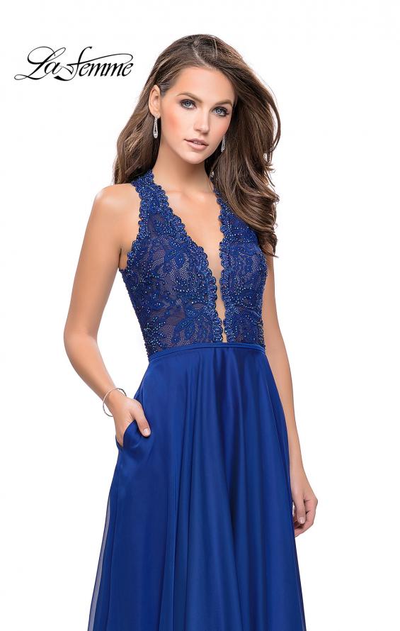 Picture of: Long A-line Dress with Chiffon Skirt and Strappy Details in Marine Blue, Style: 25487, Main Picture