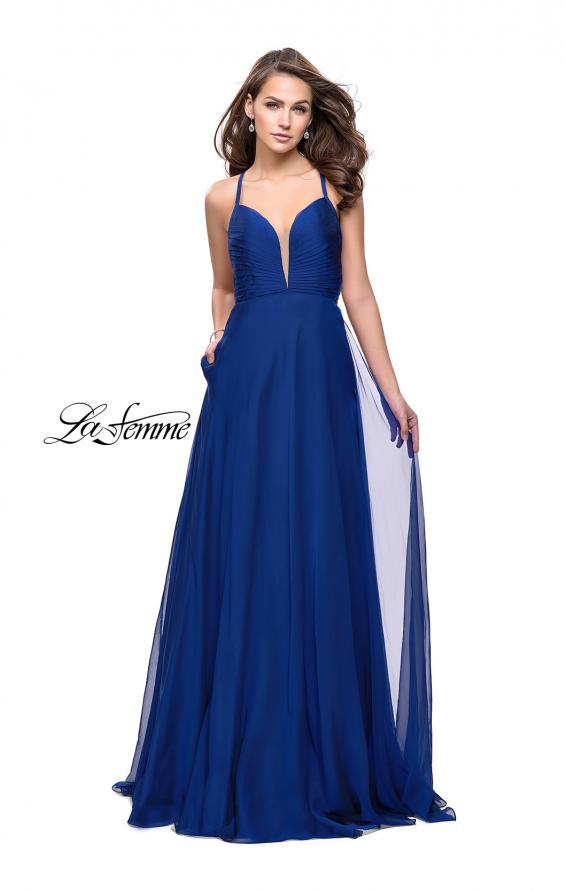 Picture of: A-line Prom Dress with Ruched Bodice and Pockets in Marine Blue, Style: 26190, Main Picture