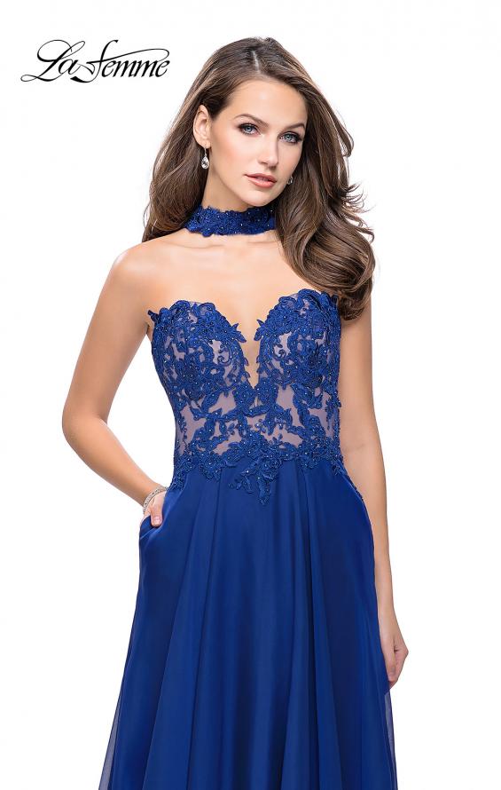 Picture of: Long Strapless Prom Dress with Pockets and Choker in Marine Blue, Style: 25450, Detail Picture 3