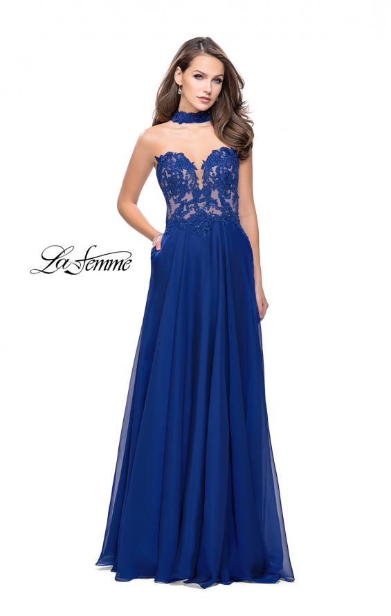 Picture of: Long Strapless Prom Dress with Pockets and Choker in Marine Blue, Style: 25450, Detail Picture 7