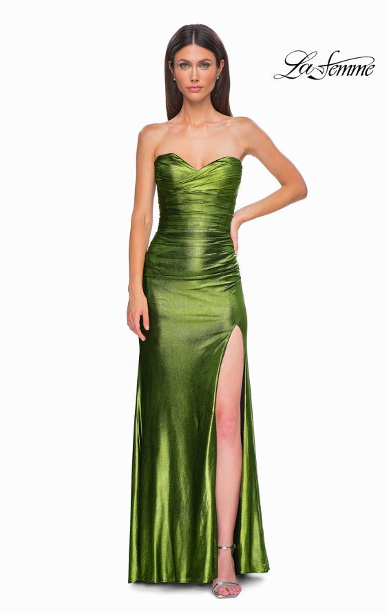 Picture of: Net Jersey Prom Dress with Strapless Top and Flattering Ruching in Matcha , Style 32946, Detail Picture 11