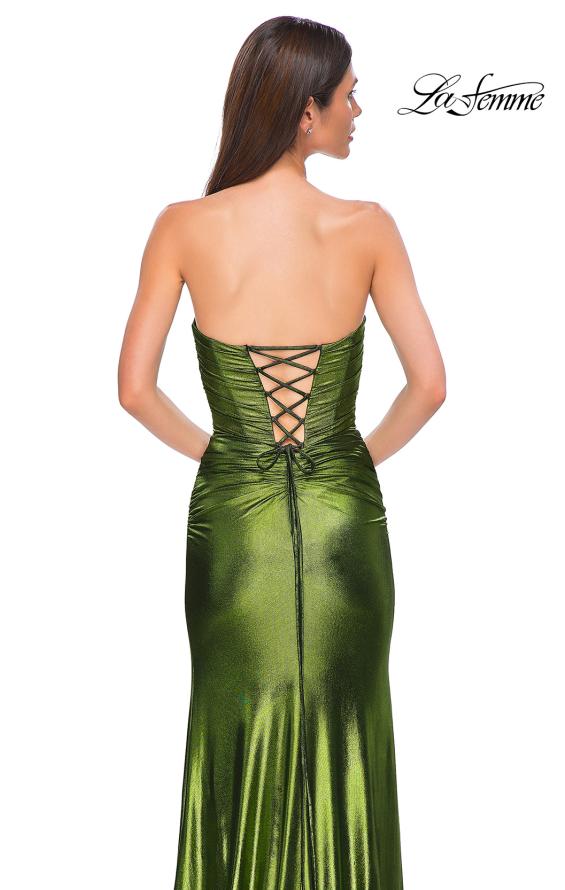 Picture of: Net Jersey Prom Dress with Strapless Top and Flattering Ruching in Matcha , Style 32946, Detail Picture 20