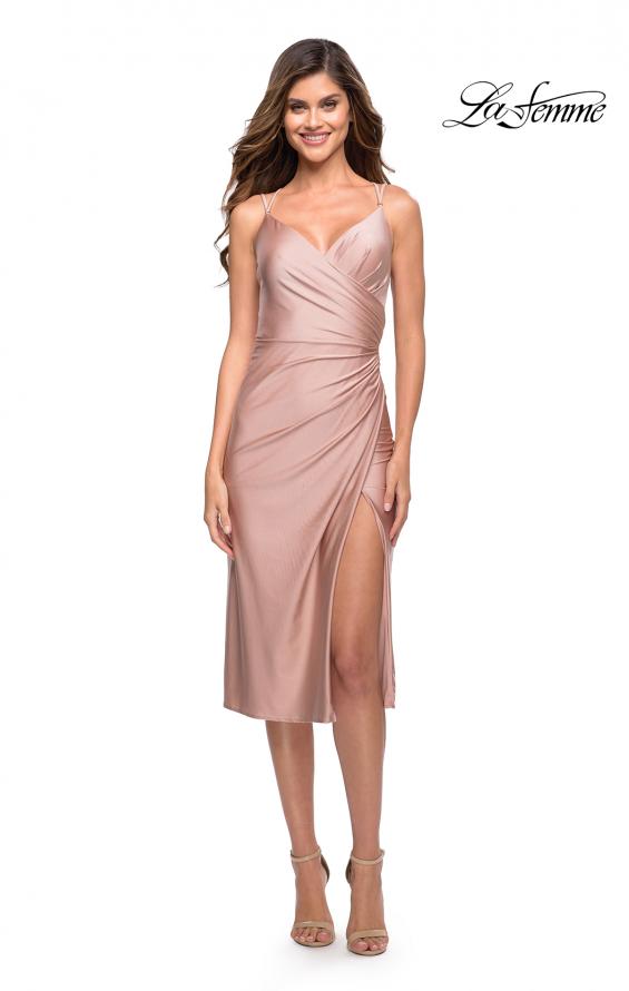 Picture of: Jersey Midi Dress with Slit and Wrap Style Ruching in Mauve, Style 30918, Main Picture