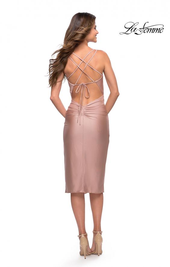 Picture of: Jersey Midi Dress with Slit and Wrap Style Ruching in Mauve, Style 30918, Back Picture