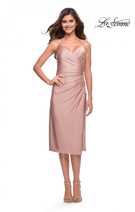 Picture of: Jersey Midi Dress with Slit and Wrap Style Ruching in Mauve, Style 30918, Detail Picture 4