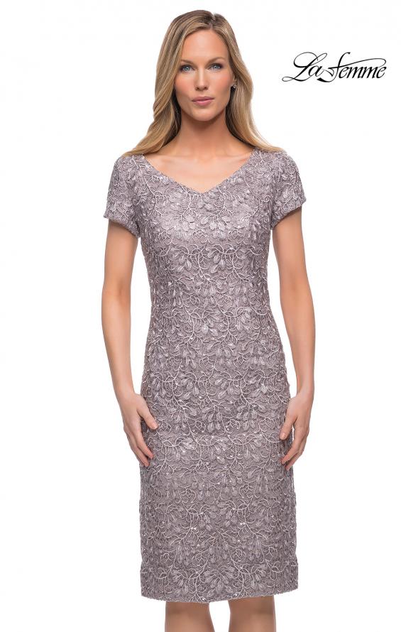 Picture of: Below the Knee Dress with Beautiful Lace and Short Sleeves in Mauve, Main Picture