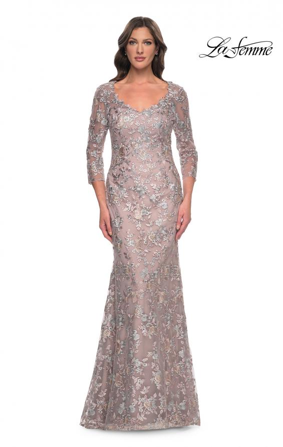 Picture of: Beautiful Lace Long Dress with V Neckline and Sleeves in Mauve, Style: 30081, Main Picture
