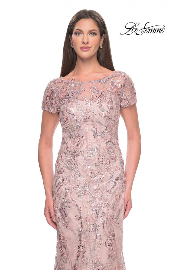 Picture of: Stunning Beaded Lace Evening Gown with Short Sleeves in Mauve, Style: 31672, Main Picture