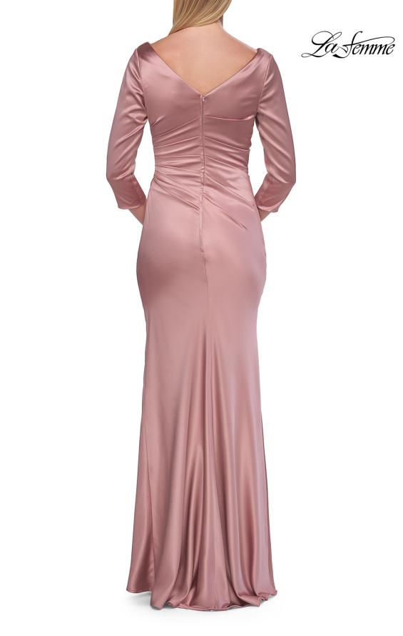 Picture of: Satin Three Quarter Sleeve Draped Evening Gown in Mauve, Style: 33408, Detail Picture 8
