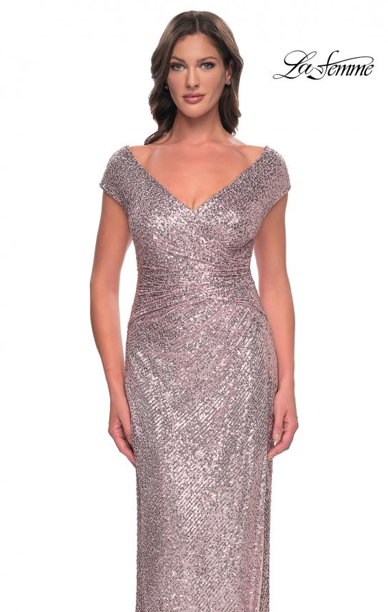 Picture of: Sequin Evening Dress with Ruching and V Neckline in Mauve, Style: 30865, Detail Picture 13