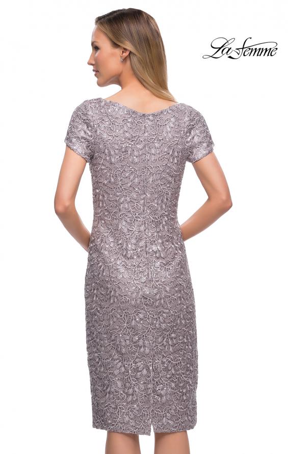 Picture of: Below the Knee Dress with Beautiful Lace and Short Sleeves in Mauve, Back Picture