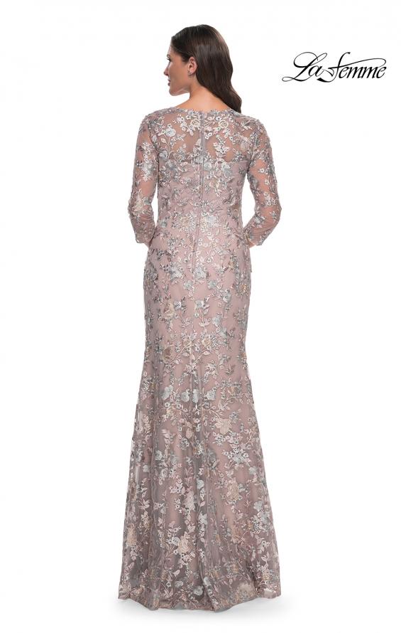 Picture of: Beautiful Lace Long Dress with V Neckline and Sleeves in Mauve, Style: 30081, Back Picture