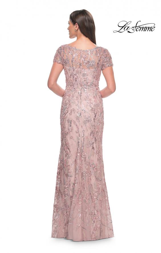 Picture of: Stunning Beaded Lace Evening Gown with Short Sleeves in Mauve, Style: 31672, Back Picture