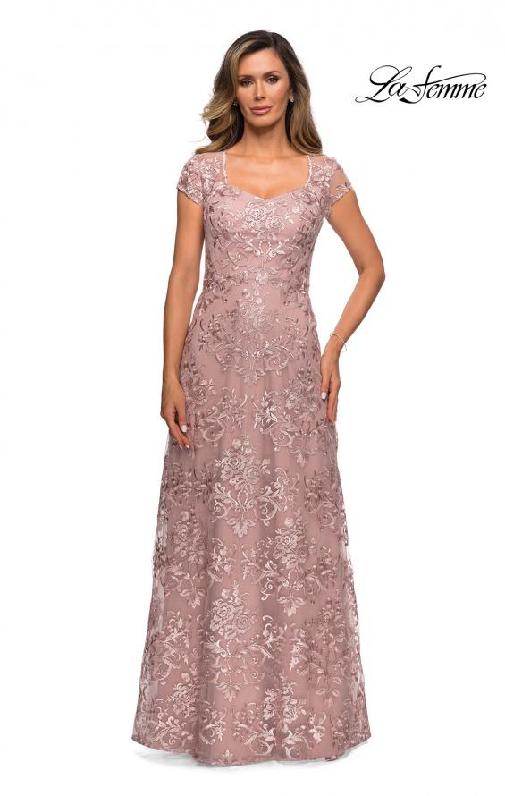 Picture of: Cap Sleeve Floral Gown with Sweetheart Neckline in Mauve, Style: 27951, Detail Picture 1