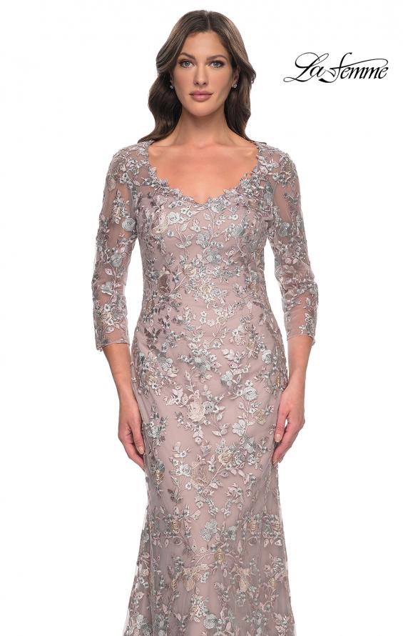 Picture of: Beautiful Lace Long Dress with V Neckline and Sleeves in Mauve, Style: 30081, Detail Picture 1