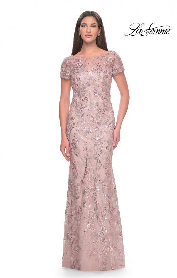 Picture of: Stunning Beaded Lace Evening Gown with Short Sleeves in Mauve, Style: 31672, Detail Picture 1