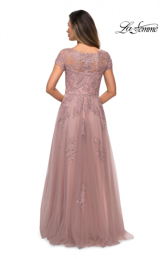 Picture of: Beaded Lace Rhinestone A-line Evening Gown in Mauve, Style: 27920, Detail Picture 2