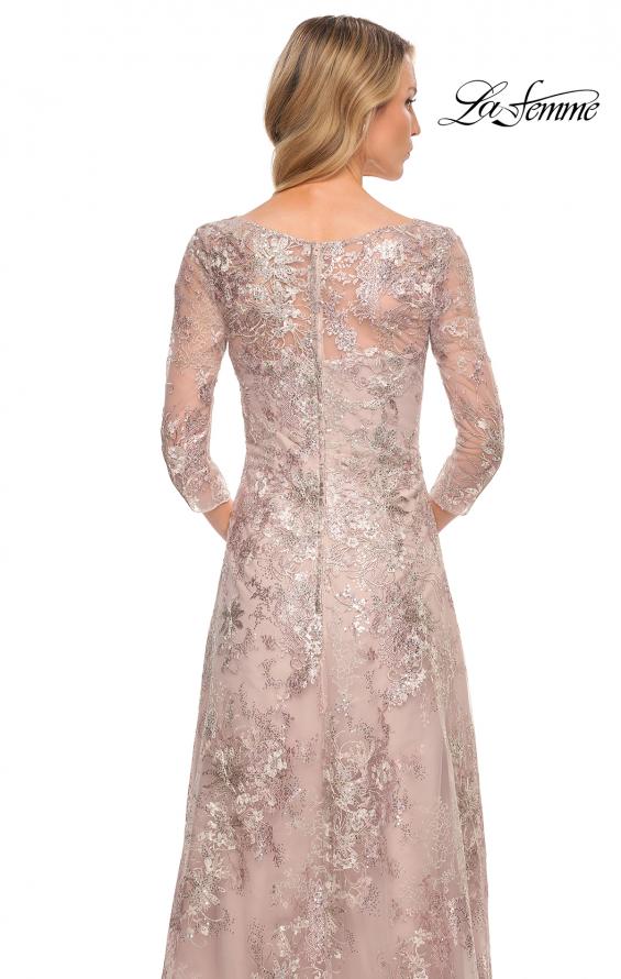 Picture of: Metallic Lace Long Gown with Three-Quarter Sleeves in Pink, Style: 30054, Detail Picture 2