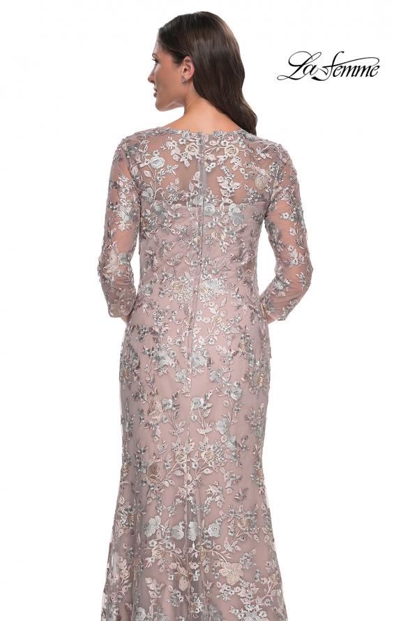 Picture of: Beautiful Lace Long Dress with V Neckline and Sleeves in Mauve, Style: 30081, Detail Picture 2