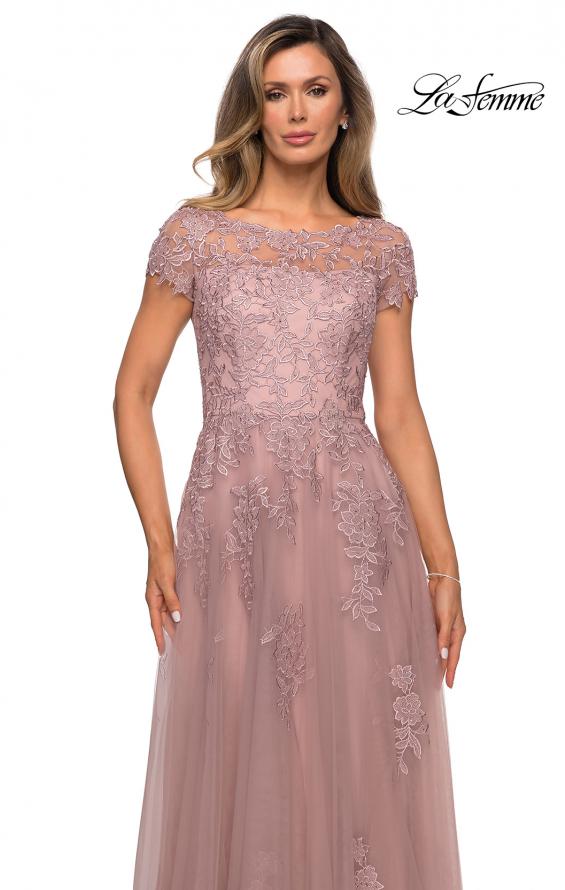 Picture of: Beaded Lace Rhinestone A-line Evening Gown in Mauve, Style: 27920, Detail Picture 5