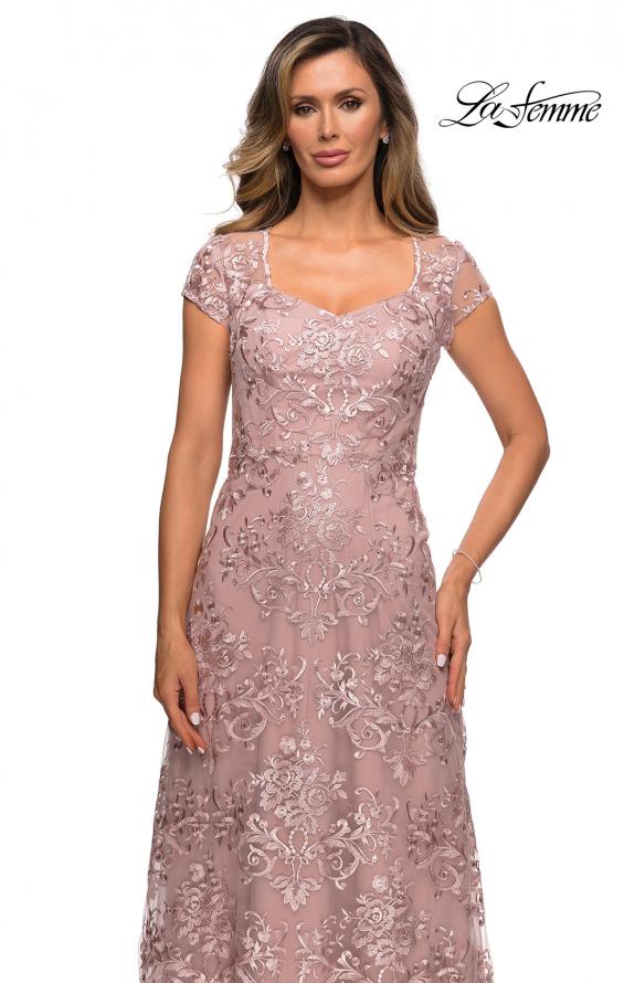 Picture of: Cap Sleeve Floral Gown with Sweetheart Neckline in Mauve, Style: 27951, Detail Picture 5