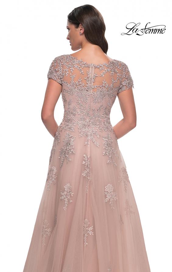 Picture of: A-Line Tulle Gown with Lace Applique and Short Sleeves in Mauve, Style: 30228, Detail Picture 5