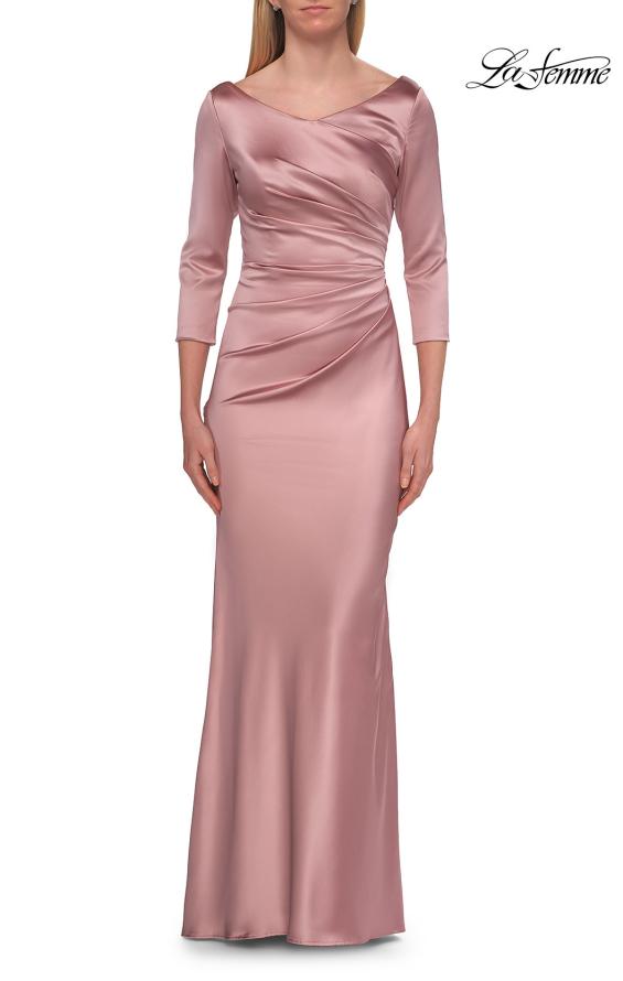Picture of: Satin Three Quarter Sleeve Draped Evening Gown in Mauve, Style: 33408, Detail Picture 7