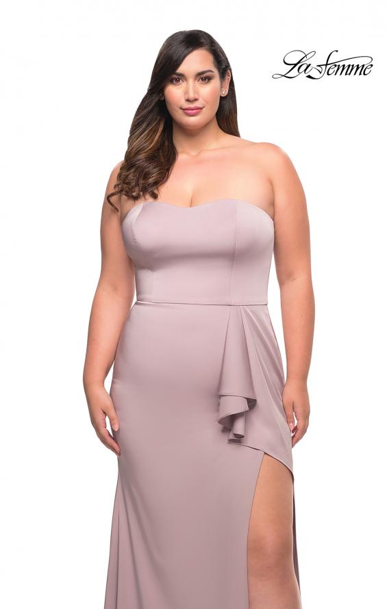 Picture of: Strapless Plus Size Dress with Ruffle Slit Detail in Mauve, Style: 29664, Detail Picture 10