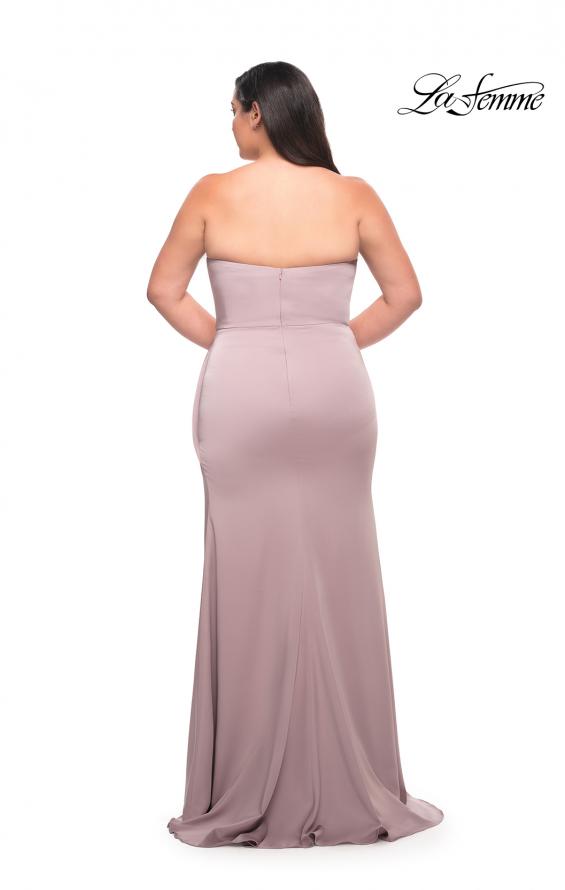 Picture of: Strapless Plus Size Dress with Ruffle Slit Detail in Mauve, Style: 29664, Back Picture