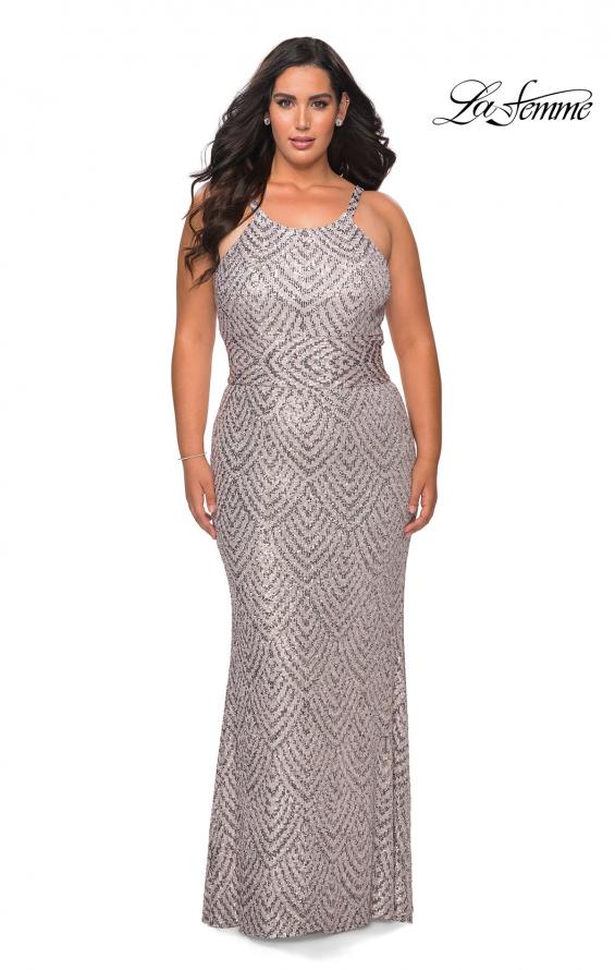 Picture of: Patterned Sequin Plus Size Dress with High Neckline in Mauve, Style: 28860, Detail Picture 1