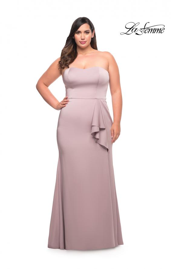 Picture of: Strapless Plus Size Dress with Ruffle Slit Detail in Mauve, Style: 29664, Detail Picture 3