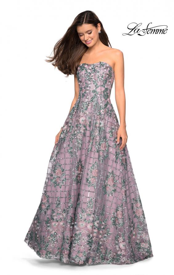 Picture of: Floral and Sequin A-Line Strapless Prom Dress in Mauve, Style: 27683, Main Picture