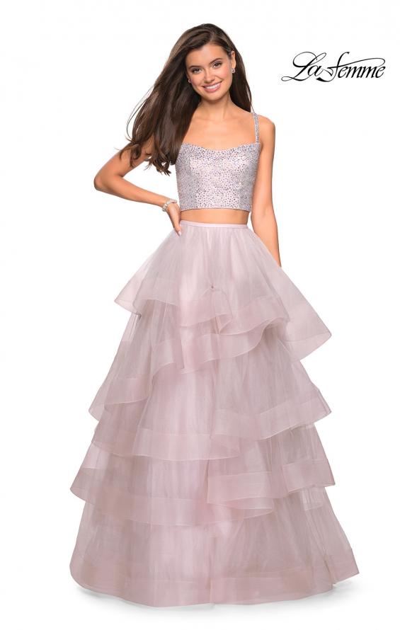 Picture of: Layered Tulle Two Piece Gown with Rhinestone Top in Mauve, Style: 27716, Main Picture