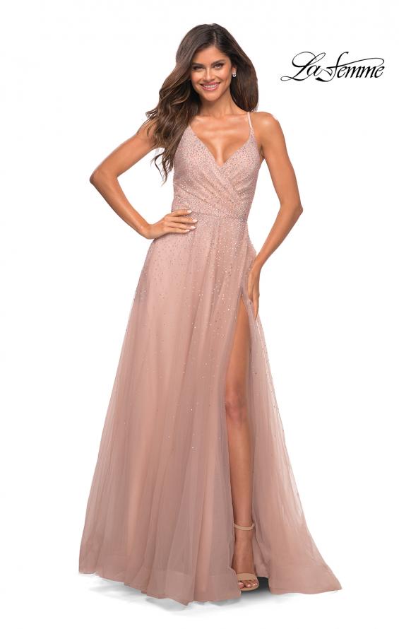 Picture of: Embellished Tulle A-Line Gown with Strappy Back in Mauve, Main Picture