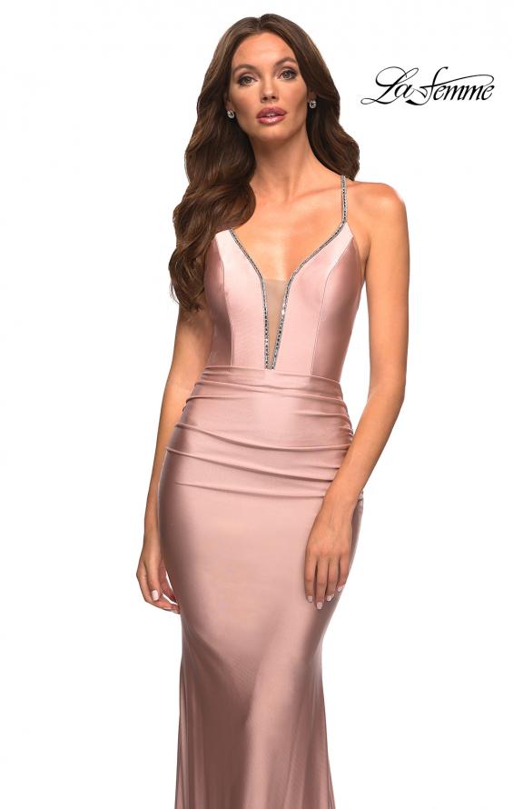 Picture of: Jersey Prom Dress with Rhinestone Detail on Straps in Pink, Style: 30446, Main Picture
