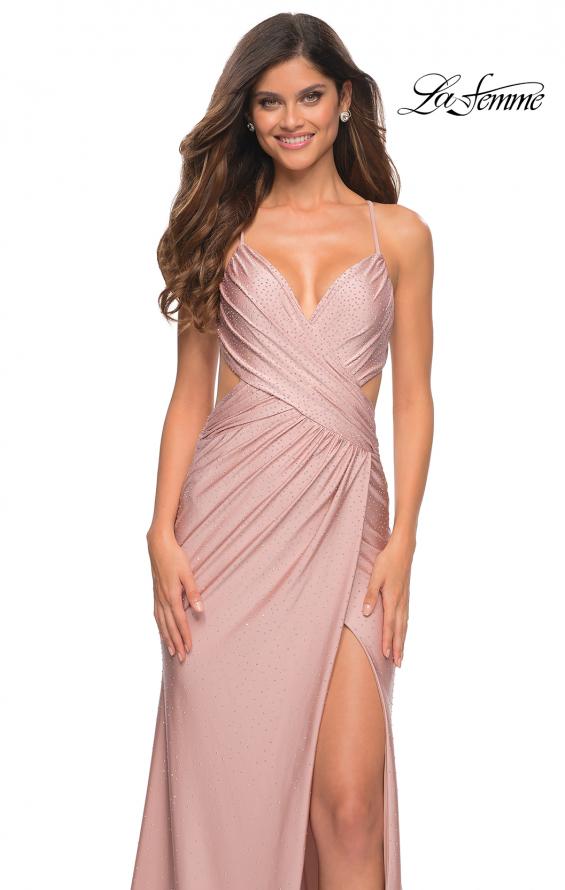 Picture of: Ruched Long Gown with Criss-Cross Style Bodice in Mauve, Main Picture