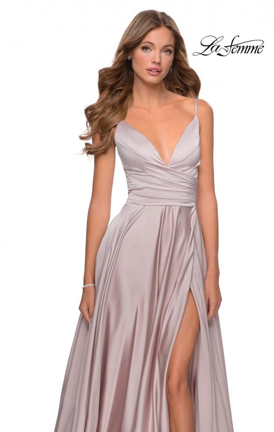 Picture of: Long Satin Dress with Side Slit and V Shaped Back in Mauve, Style: 28607, Detail Picture 8