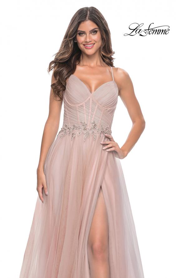 Picture of: A-Line Prom Gown with Ruched Bodice and Rhinestone Belt Detail in Mauve, Style: 32117, Detail Picture 11