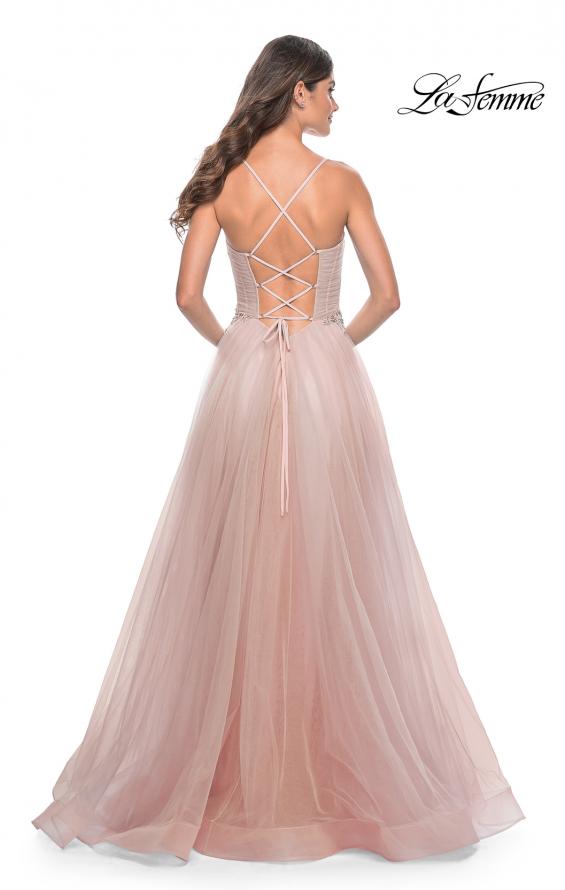 Picture of: A-Line Prom Gown with Ruched Bodice and Rhinestone Belt Detail in Mauve, Style: 32117, Detail Picture 12