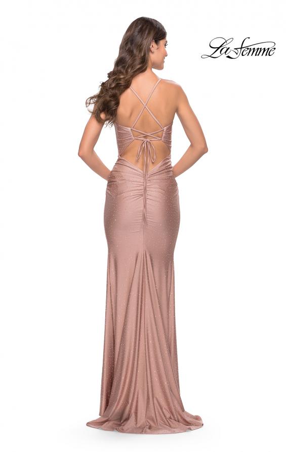 Picture of: Rhinestone Ruched Jersey Prom Dress with Lace Up Back in Mauve, Style: 31201, Detail Picture 13