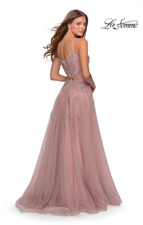 Picture of: Long Two Piece Tulle Gown with Floral Embroidery in Mauve, Style: 28271, Back Picture