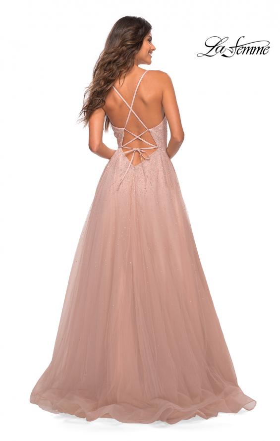 Picture of: Embellished Tulle A-Line Gown with Strappy Back in Mauve, Back Picture